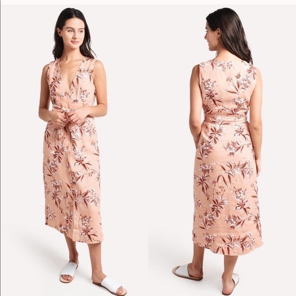 NEW NWT Joie Ethelda Dress Pink Floral Linen Midi Button Size Small S - Picture 8 of 9